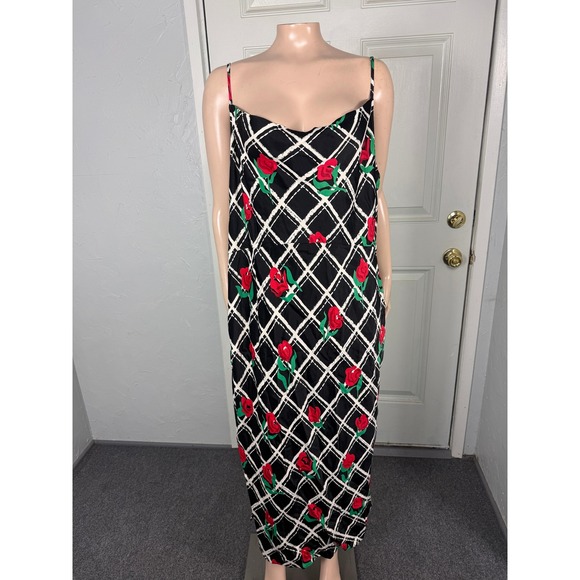 Anthropologie Dresses & Skirts - Anthropologie Elyse Slip Dress 1X Viscose Floral Rose Plaid Midi Plus Size U3-10